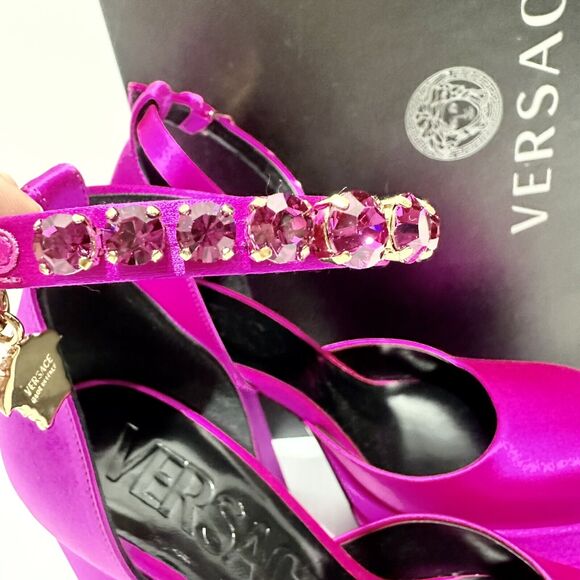 Versace Aevitas Platform Pumps 37 US 7 Pink Fuchsia Satin Crystal NIB $1575 - Picture 8 of 16